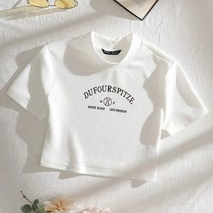 Mock Neck Letter Graphic Waffle Knit Tee